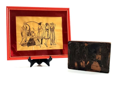 Art Deco 1920s Femme Noir Ladies Boudoir Vintage Art Print Antique Brass Plate - Image 1 of 4