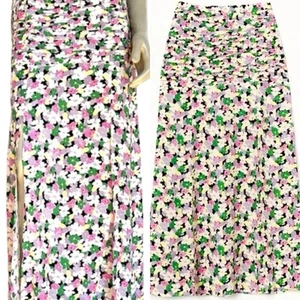 H&M NWOT High waist, floral skirt flared two front slits Swing Midi Skirt S - Picture 1 of 14