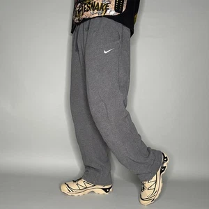 Nike Sweatpants M Black Cotton Grey Swoosh Baggy Wide Leg - Picture 1 of 4