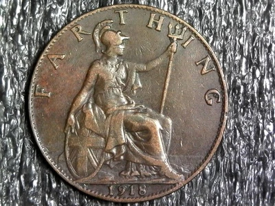 Gran Bretaña 1918 One Farthing - moneda extranjera, mundial KM#808.1 (z1039) Foto 1 de 2