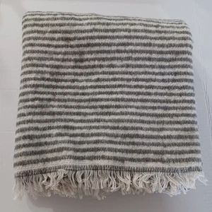 Pottery Barn Cozy Ticking Stripe Faux Mohair Throw Ivory Gray Marketing Sample - Picture 1 of 6