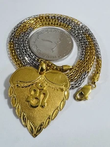 22K Solid 916 Real twotone Gold Heart Sikh Necklace 21”/21.5” Long 14.24g 3mm - Picture 1 of 24