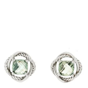 David Yurman Sterling Silver Prasiolite 7mm Infinity Earrings - Picture 1 of 4