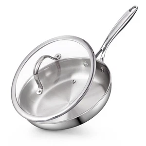 Stainless Steel Frying Pan with Lid, 12-Inch Multi-Ply Clad Wok Stir Fry Pan,... - Picture 1 of 9