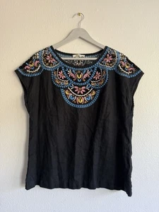 Boden Women’s 100% Linen Cap Sleeve Top Blue Embroidery Boho EUC Size 10 - Picture 1 of 6