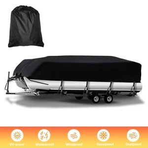21-24Ft Waterproof Heavy Duty Pontoon Boat Cover Tear Resistant Dust Protection - Picture 1 of 15