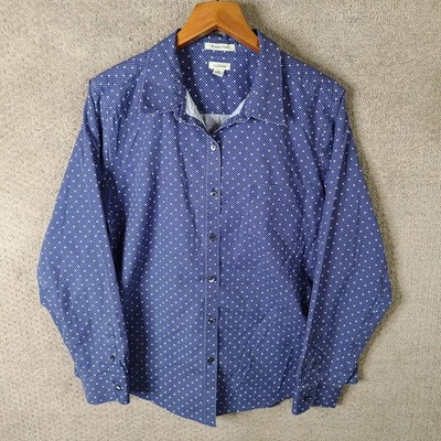 LL Bean Shirt Mens XL Blue White Polka Dot Wrinkle Free Button Down Long Sleeve - Image 1 of 4