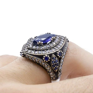 Saphirring, handgefertigter Damenring, osmanischer Damenring, 925 Sterling Silber - Bild 1 von 5