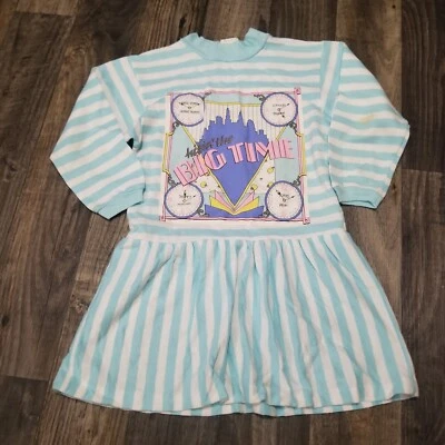 Vintage 1980s Huggy Bear Girls Size 8 Blue Casual Shirt Dress Big Time Clock - Image 1 of 4