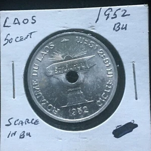 LAOS 1952 50 Cents SCARCE in BU Brilliant Uncirculated A746 - Picture 1 of 3