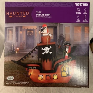 NEW - Gemmy (Haunted Living) 7-ft Lighted Pirate Ship Halloween Inflatable - Picture 1 of 5