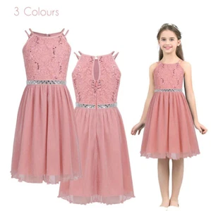 New Sequin Bridesmaid Princess Wedding Flower Girl Dress Lace Party Kids Clothes - Bild 1 von 15