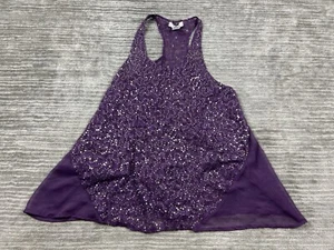 Pinky Top Womens Large Purple Lace Sequin Sleeveless Semi Sheer Polyester - Picture 1 of 10