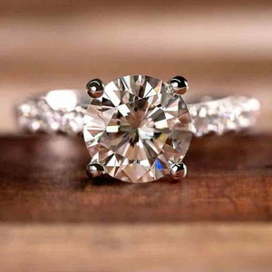3.00 Ct Simulated Round Cut Diamond Engagement Art Deco Ring 14K White Gold Over - Picture 1 of 4