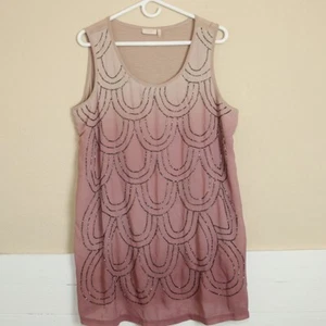 LOGO Lavish Tank Top Pink Blush Ombre Beaded Slub Knit Cotton Dressy Size Large - Picture 1 of 6