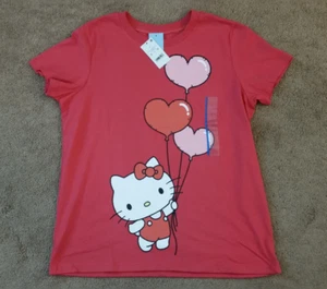 Hello Kitty Valentine's Shirt Red Pink Heart Balloons Juniors Size L Sanrio NEW - Picture 1 of 3