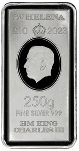 2023 10 libras St. Helena Silver King Charles 250 gramos barra de plata BU - Imagen 1 de 4