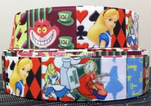 ALICE IN WONDERLAND RIBBON GROSGRAIN 25mm wide PER YARD Crafts Cake Decoration - Picture 1 of 1
