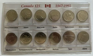 1992 Canada 125th Anniversary 25 cent quarter Provincial Coin Set quarters - Bild 1 von 1