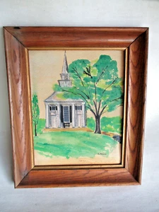 Vintage Kirche Ölgemälde Landschaftsgemälde - Bild 1 von 6