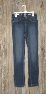 SO NWT Girls size 8 slim Skinny Blue Jeans Darkwash Msre 23.5x26 Adjustable Wais - Picture 1 of 9