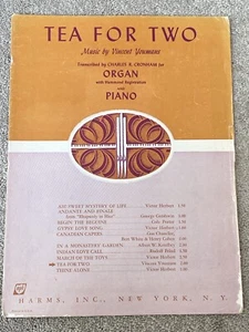 1952 TEE FÜR ZWEI Noten ORGEL oder KLAVIER SOLO von Youmans (Arr by Cronham) - Bild 1 von 8