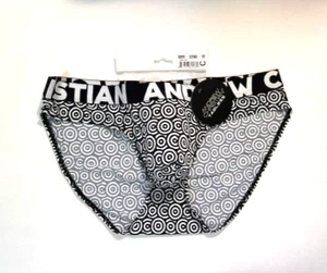 Andrew Christian Gr. XL Nylon Circle Design Slip - schwarz/weiß - geräumiges Etui - Bild 1 von 10
