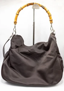 GUCCI Hand Bag Bamboo Nylon 2way Brown Authentic from JAPAN - Picture 1 of 17