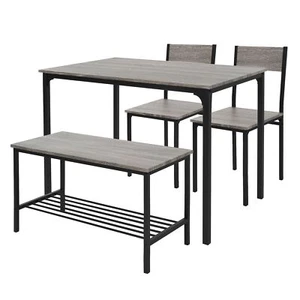 Juego de comedor de 4 piezas muebles roble gris 2 sillas, 1 mesa, 1 banco - Imagen 1 de 10