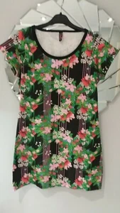 Ladies T-Shirt Floral Print Short Dress Stretch Beach Mini Dress Uk Size 10/12 - Picture 1 of 9