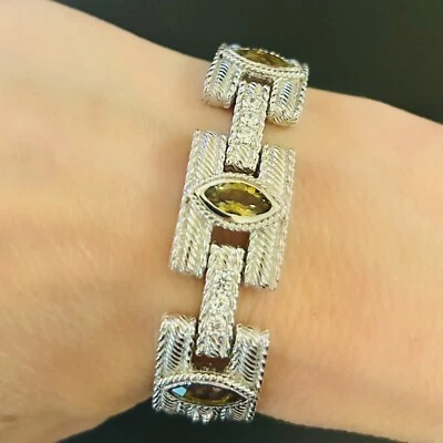 Judith Ripka Bold Textured Link Bracelet with Marquise Shaped Stones, 7.5” - Image 1 of 4