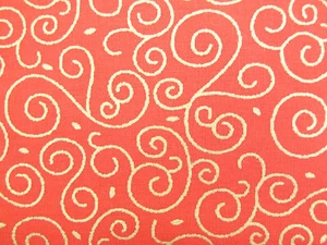 GOLD SWIRLS on RED Vintage Quilt Cotton Traditional REMNANT - Picture 1 of 3