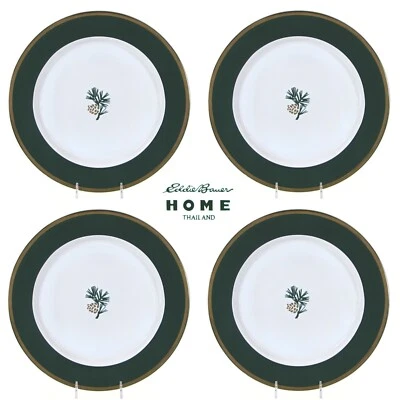 Conjunto de prato de jantar Eddie Bauer PINECONE 10-3/4" 4 aro verde acabamento dourado Tailândia - Imagem 1 de 4