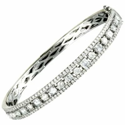 Round & Asscher Cut 3.48CT Simulated Sapphire Women's Three Row Bangle Bracelets - Image 1 of 4