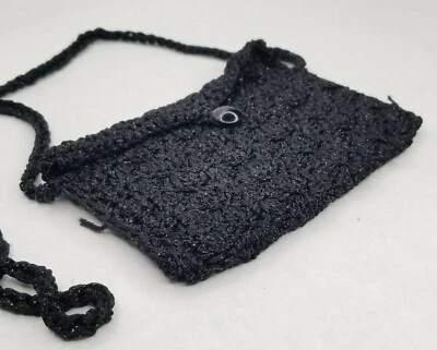 Woven Cloth Purse Small Black - Hand Knit Vintage - Image 1 of 4