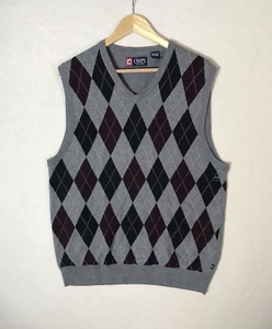 Ralph Lauren Chaps Men's Gray Blue Red 100% Cotton Argyle Sweater Vest Size L - Picture 1 of 8