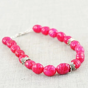 Best Quality 117.50 Cts Earth Mined Red Ruby Oval Shape Carved Beads Bracelet - Picture 1 of 2