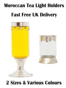 Moroccan Glass Candle Tea Light Holders 2 Sizes Various Colours Free PP - Imagen 1 de 13
