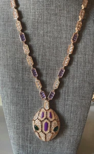 Serpanti Luxury 18ct Rose Gold Plated CZ Garnet Statement Necklace - Picture 1 of 10