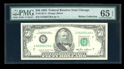 DBR 1985 $50 FRN Chicago Fr. 2122-G Gem PMG 65 EPQ Serial G55205129A - Image 1 of 2