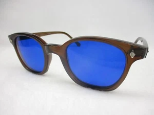 Pentax Hoya Sunglasses Preppy Horn Rim 60's Style Brown Frame Cobalt 50 Large - Foto 1 di 6