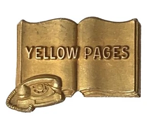 Vtg Phone Yellow Pages Lapel Pin Rotary Telephone Book Gold Filled Rare Tie Tack - Picture 1 of 5