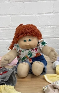 RARE Vintage Cabbage Patch Kid Girl Red Poodle Single Pony Green Eyes - Picture 1 of 10