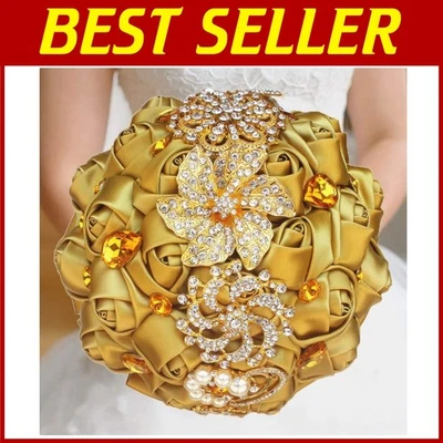 Broche de diamantes de imitación de cristal dorado ramo de boda Foto 1 de 4