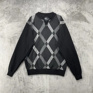 The North Pole Sweater Mens XL Black Argyle 1/4 Zip Church Designer Preppy - Picture 1 of 12