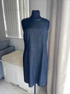 Vestido Lauren Ralph Lauren Sin Mangas Negro Imitación Cuero Azul Denim Algodón Talla 8P - Imagen 1 de 8