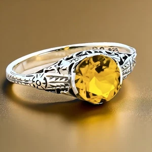 ANTIQUE STYLE 925 STERLING SILVER 1 CT LAB CREATED CITRINE FILIGREE RING #004 - Picture 1 of 3