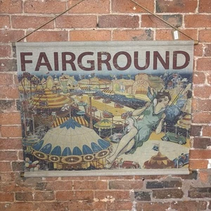 Vintage Style Circus Wall Hanging - Large Rustic Wall Feature - Canvas Art - Picture 1 of 2