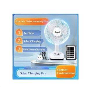 12" Solar Rechargeable Table Fan with 3W Panel 200CFM Airflow Oscillating - Picture 1 of 8