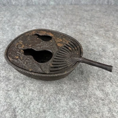Japanese Antique Cast Iron Incense Burner With Fan Lid - Image 1 of 4